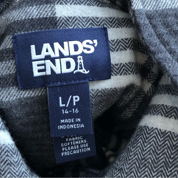 Lands' End Plaid Flannel Shirt Gray White 100% Cotton Womens LP. - Picture 3 of 8